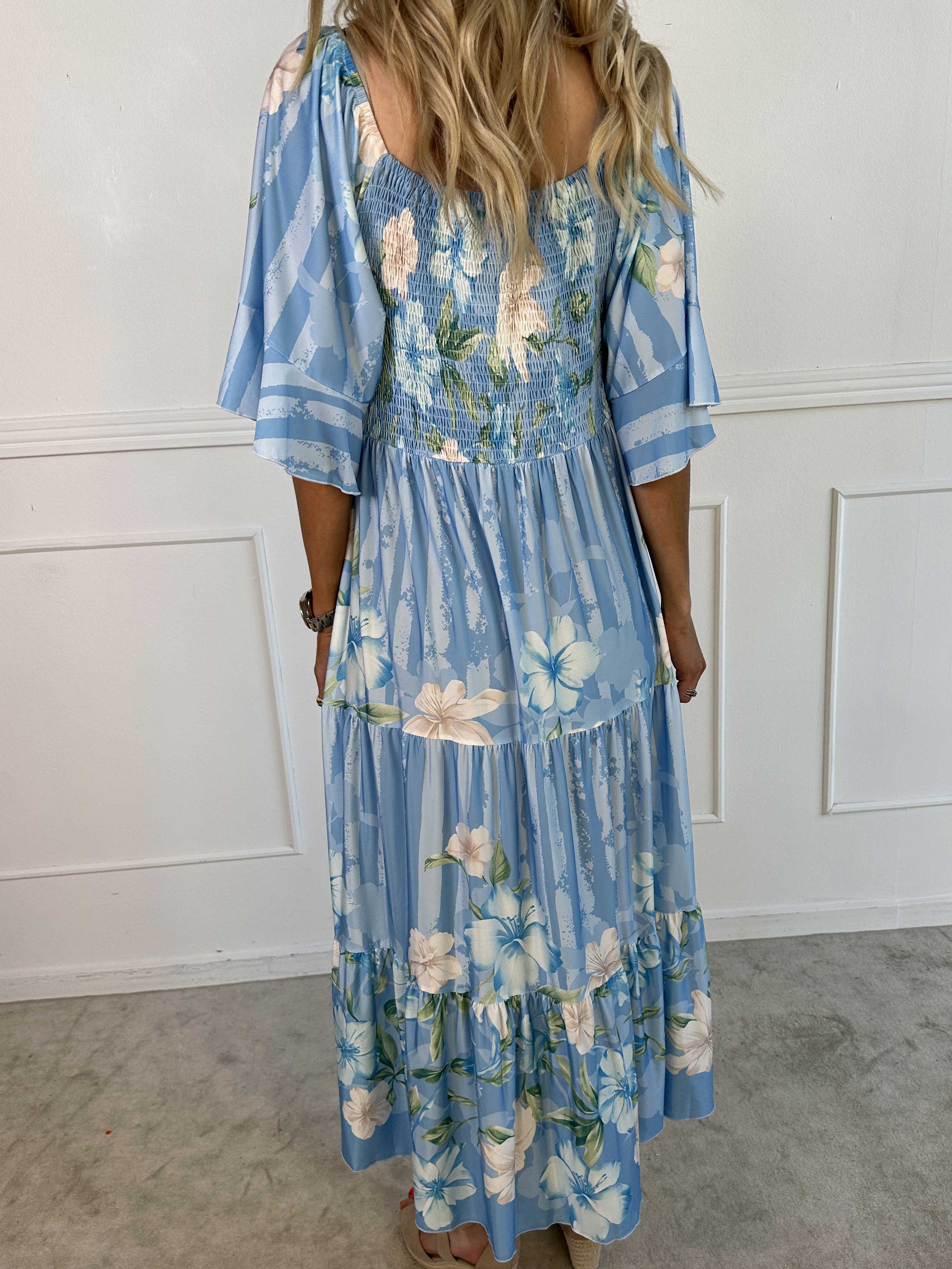 Elna Floral Stripe - Blomstret elastisk kjole med smock over brystet